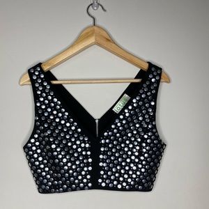 Lotus crop sleeves studded black top